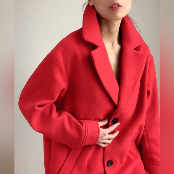 OVERSIZED LAPEL LONG COAT - RED SIZE S - Picture 6 of 6